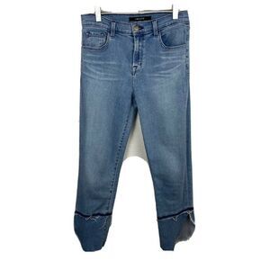 J Brand Ruby Cigarette Jeans 25 Womens Patriot Blue Crop Raw Split Hem Denim